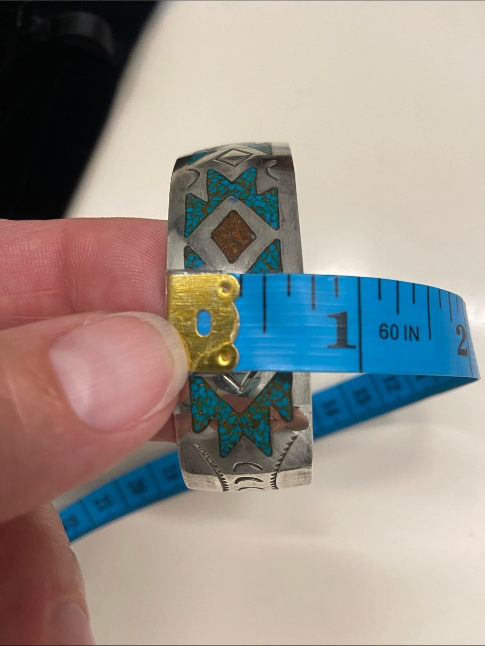 Turquoise and Corral Inlay Sterling Silver Cuff Bracelet, Native American - Picture 14 of 14